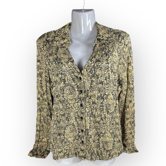 INC International Concepts Tops - NWT Women's Woven Gold Snake Overlay Black Lining Collar Button Mob Wife Texture